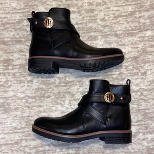 Tommy Hilfiger Black Ankle Boots with Gold Accent